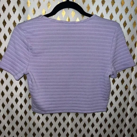 Forever 21 lilac lavender crop top ribbed cropped cardigan daisy shaped buttons - Picture 5 of 5
